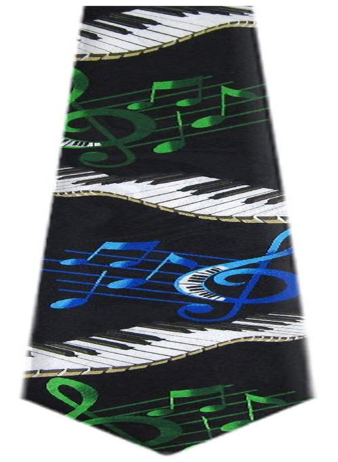 BUYYOURTIES KB-301 - ربطة عنق رجالية بتصميم لوحة مفاتيح - أسود، أزرق، أخضر - Image 1